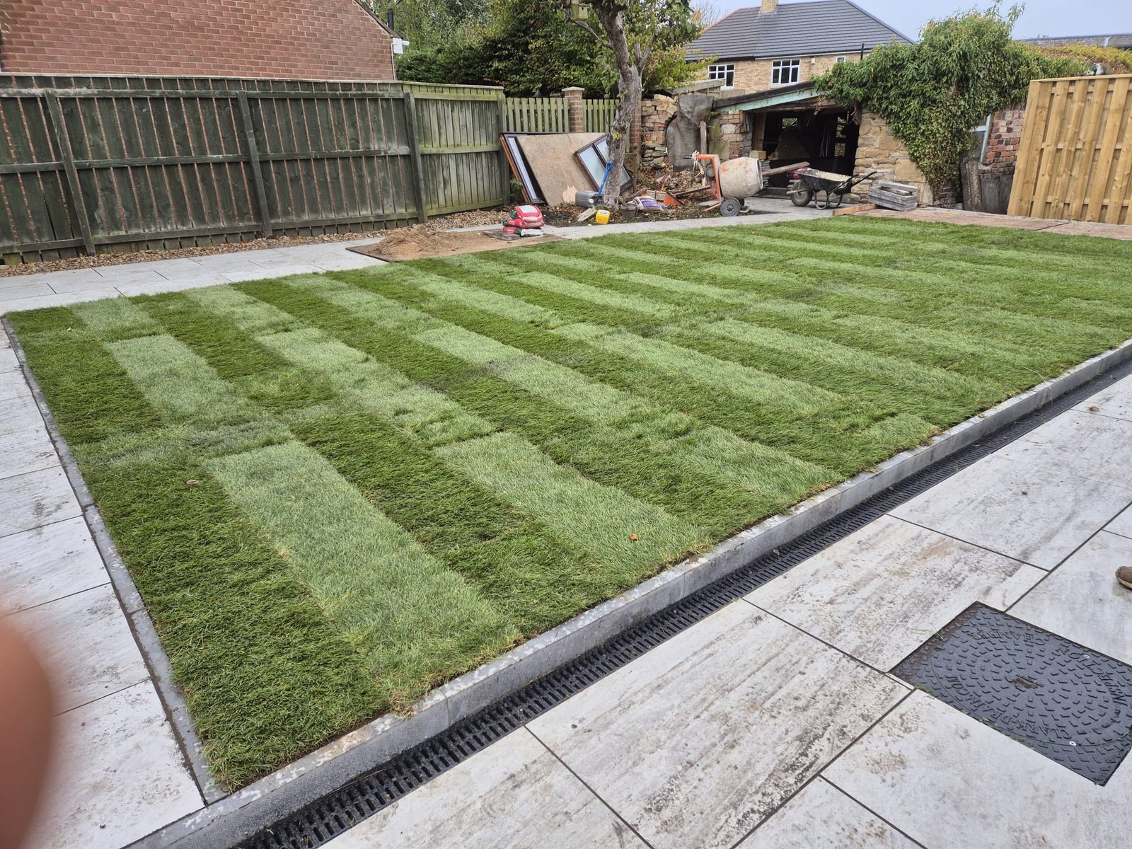 Fresh turf laid after house renovation in Boldon